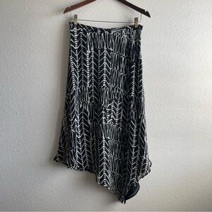 Black & White Patterned Silk Asymmetrical Skirt